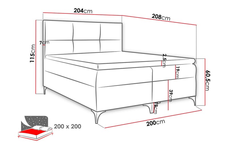 Boksta Kontinentalsäng 200x200 cm LED-belysning - Grå - Möbler - Säng - Kontinentalsäng