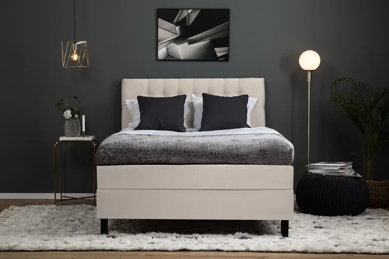 Lucky Komplett Sängpaket 120x200 Polyeter Diamant Sänggavel - Beige - Möbler - Säng - Komplett sängpaket