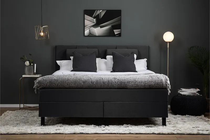 Lucky Komplett Sängpaket 180x200 Memory Slät Sänggavel - Nackkudde Stor Svart/Grå - Möbler - Säng - Komplett sängpaket