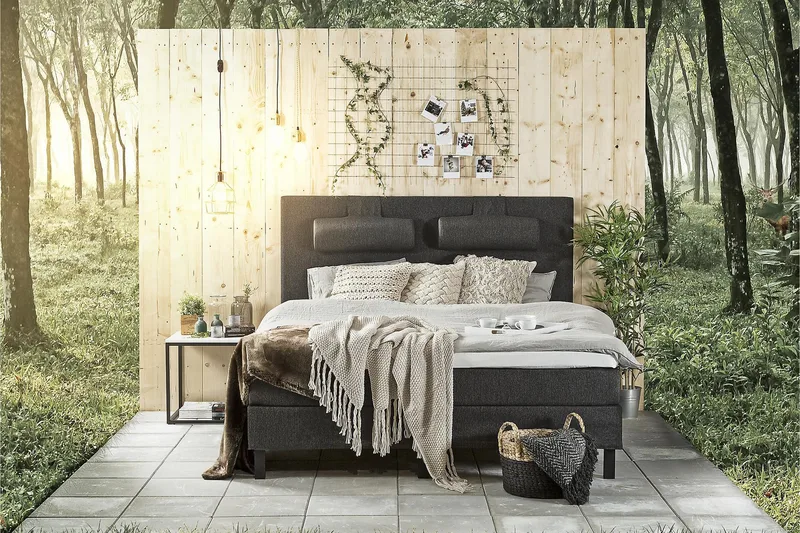 Lucky Sängpaket 150x200 SkumSlät Sänggavel Nackkudde - Nackkudde Stor Svart/Grå - Möbler - Säng - Komplett sängpaket