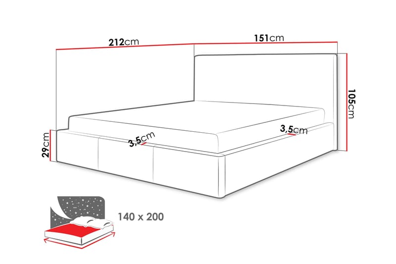 Nieres Komplett Sängpaket 140x200 cm i Tyg med Förvaring och Sänggavel + Bäddmadrass - Grå - Möbler - Säng - Sängram & sängstomme