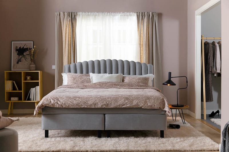 Princess Komplett Sängpaket – Kontinentalsäng 120x200 cm i Tyg med Sänggavel + Bäddmadrass med Fasthetsgrad Medium - Grå - Möbler - Säng - Enkelsäng