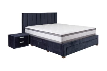 Grace Komplett Sängpaket med Förvaring 160x200 cm i Sammet med Sänggavel + Bäddmadrass - Blå - Möbler - Säng - Komplett sängpaket