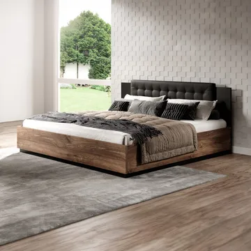 Säng Sigma med ram på gaslyft och förvaringslåda - 160 cm, Mörk Flagstaff Ek med Kopparfärgad Ornament - Möbler - Säng - Sängram & sängstomme