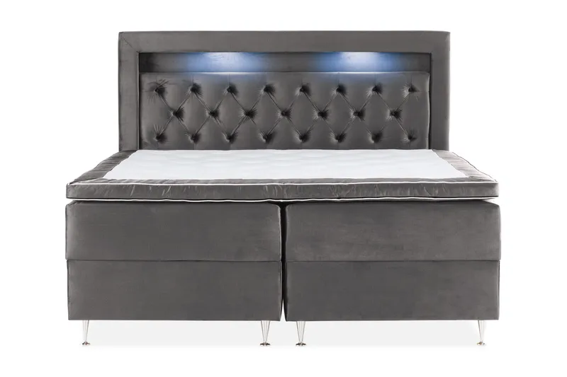 Alessia Komplett Sängpaket med Förvaring LED-belysning 180x200 cm, Mörkgrå Sammet