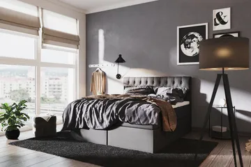 Boxy Box Bed 160x200 cm - Svart/Grå - Möbler - Säng - Komplett sängpaket