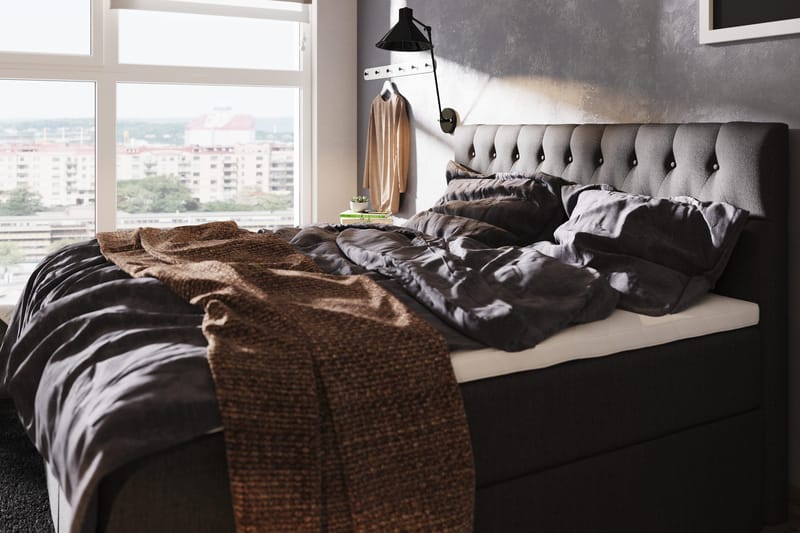 Boxy Säng med Förvaring 160x200 cm i Tyg med Bäddmadrass med Fasthetsgrad Fast - Svart - Möbler - Säng - Sängar med förvaring