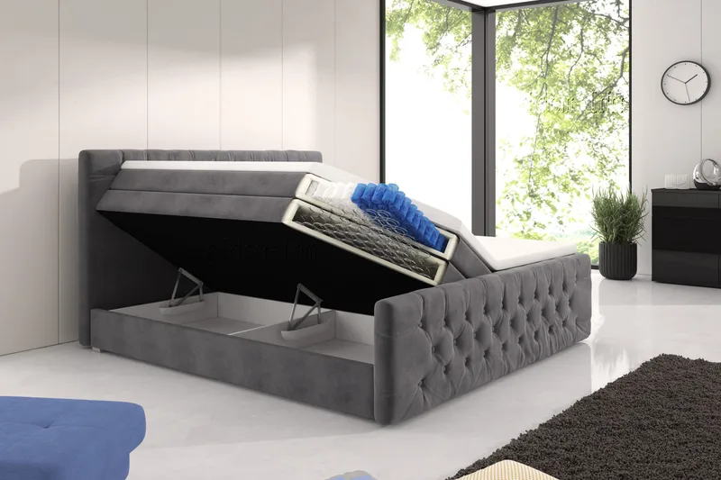 Franco Lyx Komplett Sängpaket med F örvaring 180x200 LED-belysning - Grå / Sammet - Möbler - Säng - Komplett sängpaket