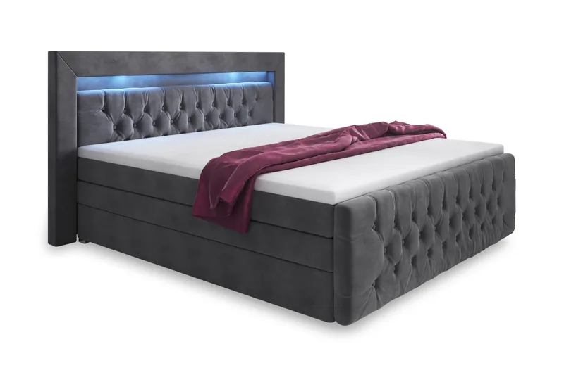 Franco Lyx Sängpaket 160x200LED-belysning - Grå/Sammet - Möbler - Säng - Sängar med förvaring