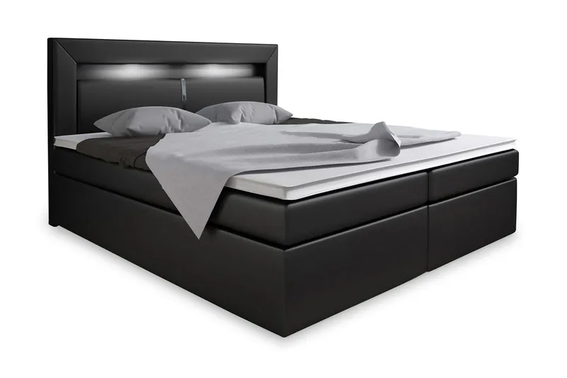 Modena Sängpaket 160x200 med Förvaring+LED Sänggavel, Svart