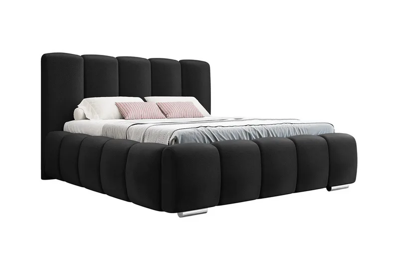Cleaton Sängram 180x200 cm i Tyg med Förvaring och Sänggavel, Svart
