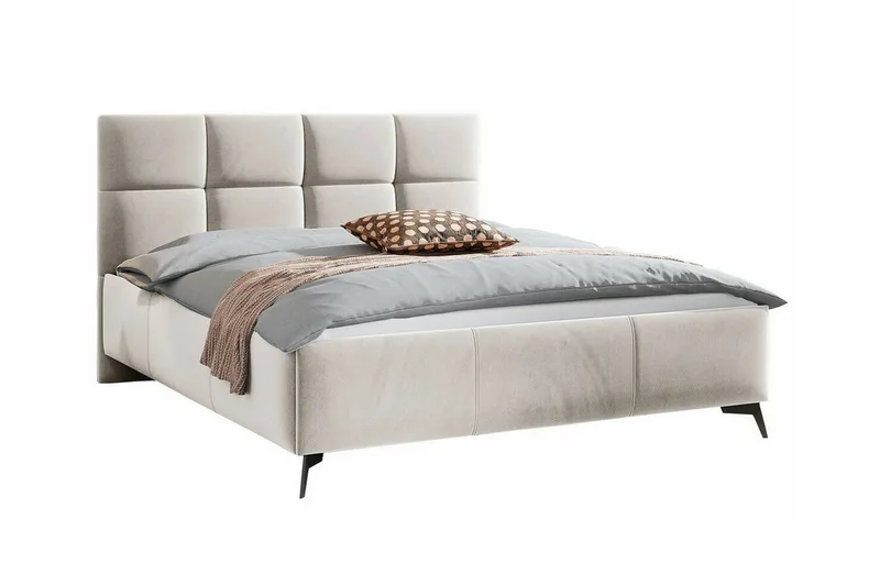 Derry Komplett Sängpaket 180x200 cm i Sammet med Förvaring och Sänggavel + Bäddmadrass, Beige