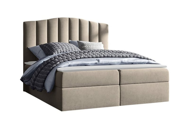 Herstello Sängram med Förvaring 160x200 cm i Tyg med Sänggavel, Beige