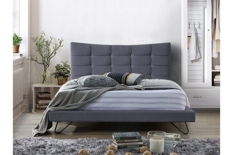 Lannion Rektangulär Sängram 180x200 cm i Sammet med Sänggavel, Grå