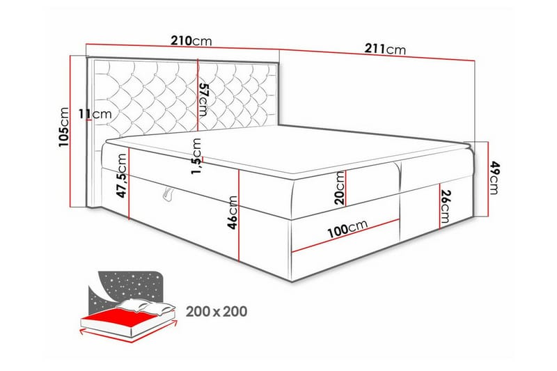 Oberting Komplett Sängpaket med Förvaring 200x200 cm i Tyg med Sänggavel + Bäddmadrass - Brun - Möbler - Säng - Sängram & sängstomme
