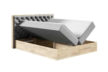 Oberting Komplett Sängpaket med Förvaring 200x200 cm i Tyg med Sänggavel + Bäddmadrass - Brun - Möbler - Säng - Sängram & sängstomme