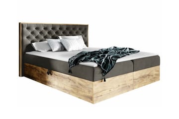 Oberting Komplett Sängpaket med Förvaring 200x200 cm i Tyg med Sänggavel + Bäddmadrass - Brun - Möbler - Säng - Sängram & sängstomme