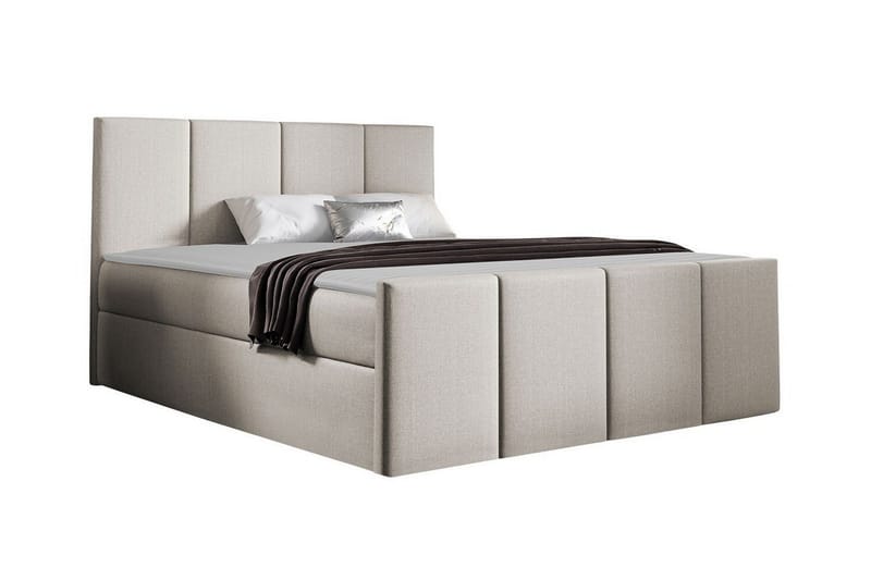 Ripon Komplett Sängpaket 120x200 cm i Tyg med Sänggavel + Bäddmadrass med Fasthetsgrad Medium, Beige