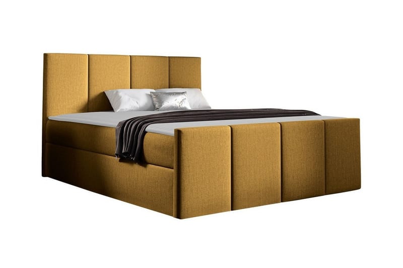 Ripon Komplett Sängpaket med Förvaring 120x200 cm i Tyg med Sänggavel + Bäddmadrass, Gul