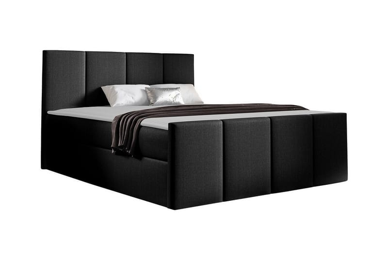 Ripon Komplett Sängpaket med Förvaring 120x200 cm i Tyg med Sänggavel + Bäddmadrass, Svart