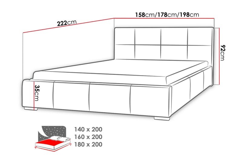 Sirdal Komplett Sängpaket 160x200 cm i Konstläder med Förvaring och Sänggavel + Bäddmadrass - Vit - Möbler - Säng - Sängram & sängstomme