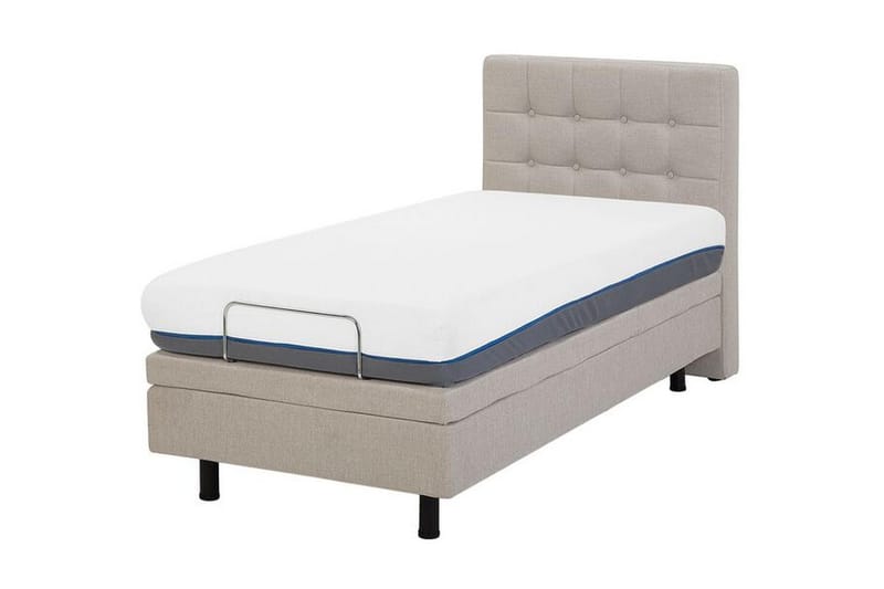 Kabbebo Komplett Sängpaket – Ställbar Säng 80x200 cm i Tyg med Sänggavel + Bäddmadrass - Beige - Möbler - Säng - Ställbara sängar