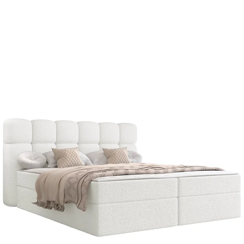 Varlen Komplett Sängpaket Kontinentalsäng med förvaring 180x200 cm Rutad, vit
