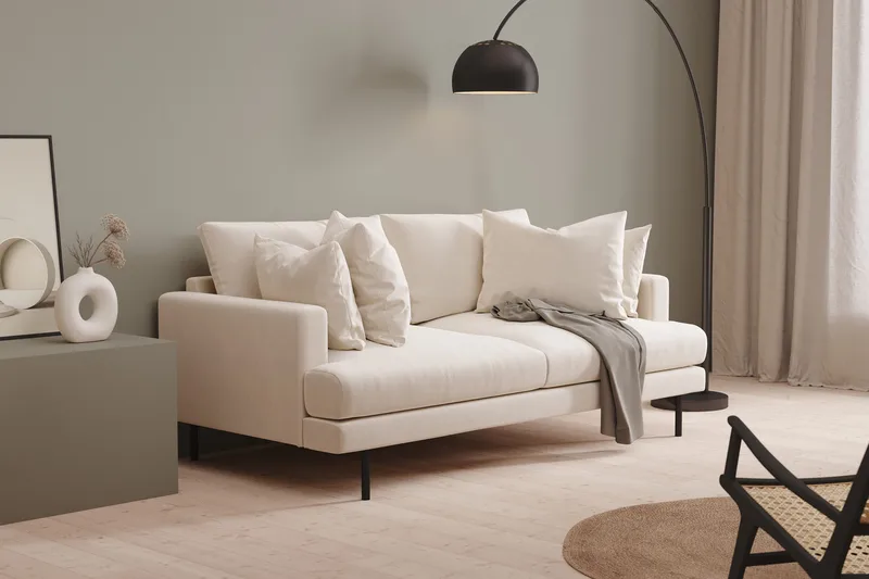 Menard 3-sits Djup Sammetssoffa 205 cm bred - Krämvit - Möbler - Soffa - 3 sits soffa