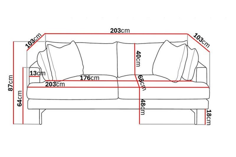 Menard 3-sits Djup Sammetssoffa 205 cm bred - Krämvit - Möbler - Soffa - 3 sits soffa