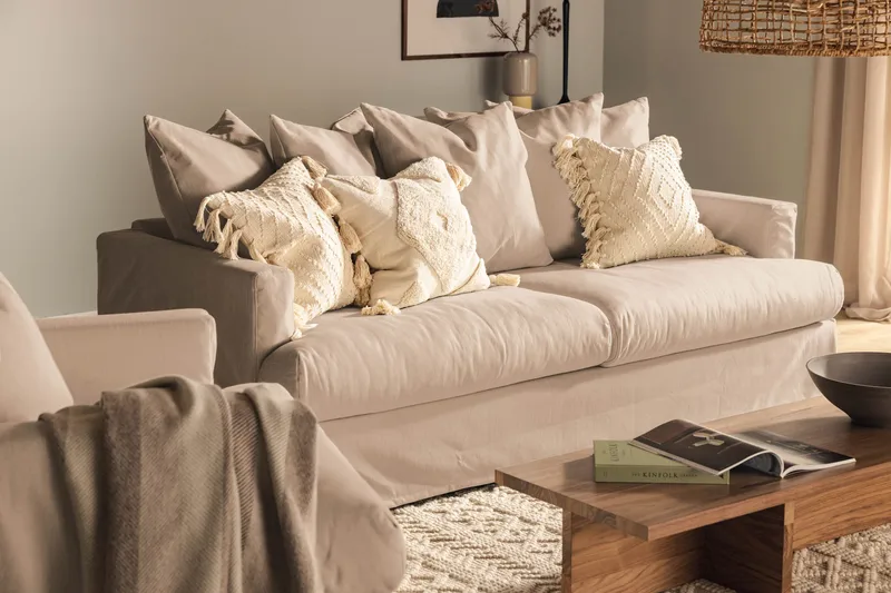 Menard 3-sits Djup Tygsoffa - Beige - Möbler - Soffa - 3 sits soffa
