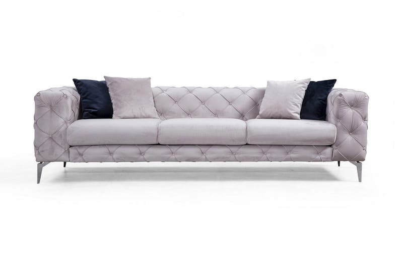 Mezonzo 3-sits Knappdjuphäftad Chesterfield Soffa 237 cm i Sammet, Grå