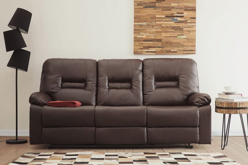 Rovik 3-sits Reclinersoffa i Konstläder med Metallunderrede - Brun - Möbler - Soffa - 3 sits soffa