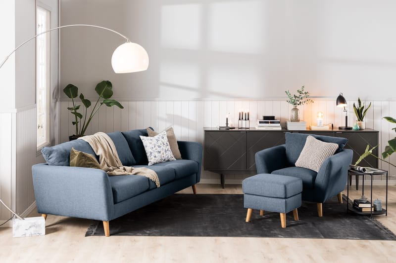 Trend 3-sits Soffa 218 cm med Svängda Armstöd i Tyg - Blå - Möbler - Soffa - 3 sits soffa