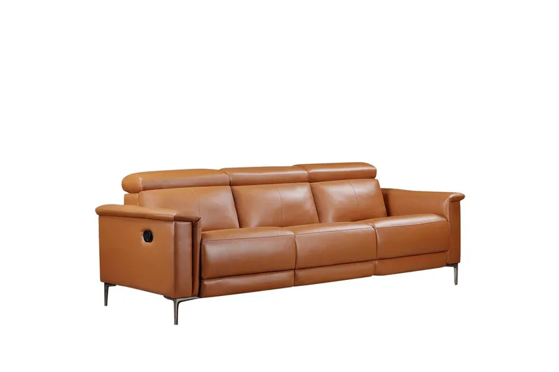 3-sitssoffa Lund Cognac, PU, Manuell vilstol, Cognac, PU, Manuell vilstol