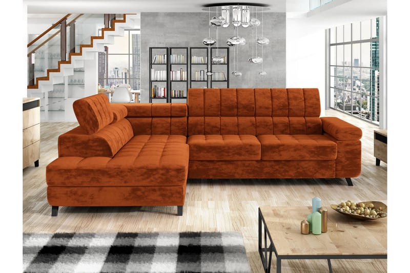Amshyttan Bäddsoffa m. Schäslong 3-sits, Orange