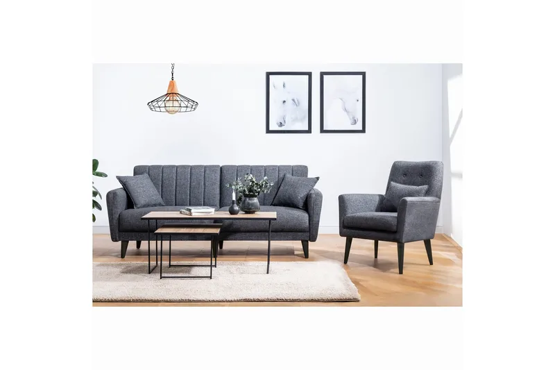 Arianda 2-sits Soffgrupp Bäddbar Rektangulär i Tyg, Grå
