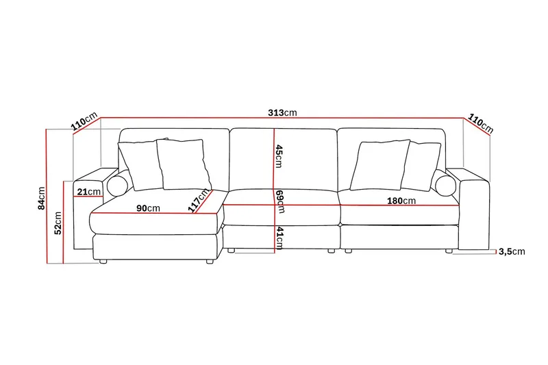 Arken Lyx 5-sits Vändbar L-formad Djup Divansoffa i Manchester - Mörkbrun - Möbler - Soffa - Divansoffor & schäslongsoffa