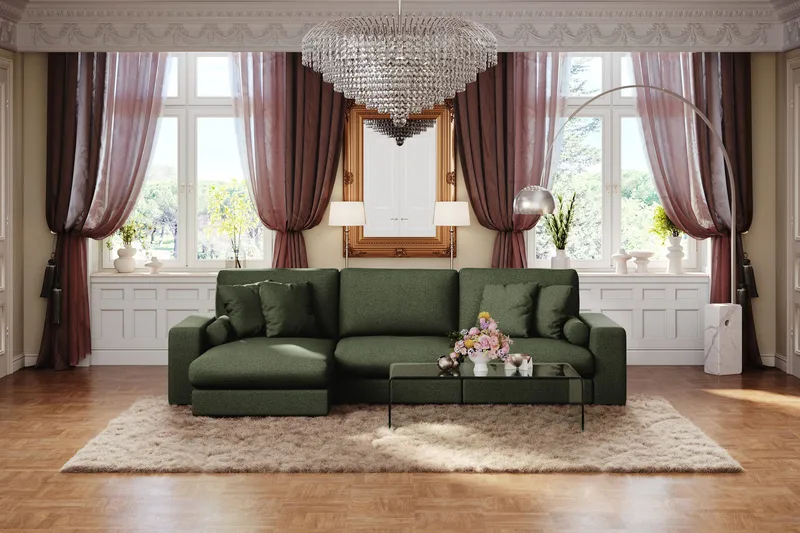 Arken Lyx 5-sits Vändbar L-formad Djup Divansoffa i Tyg - Grön - Möbler - Soffa - Divansoffor & schäslongsoffa
