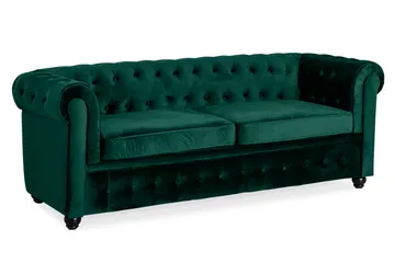 Chesterfield Lyx 3-sits Framåtbäddad bäddsoffa i sammet - Grön - Möbler - Soffa - Bäddsoffa - Bäddsoffa 3 sits