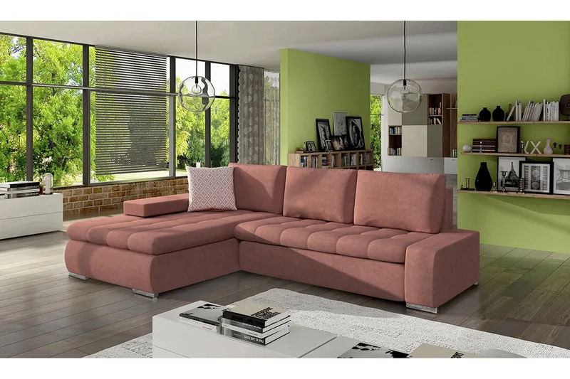 3-sits Hörnbäddsoffa Cerys Mini - Läder/Rosa - Möbler - Soffa - Bäddsoffa