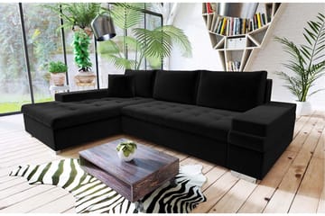 3-sits Vänster L-formad Bäddsoffa med Divan och Förvaring i Tyg - Svart - Möbler - Soffa - Bäddsoffa