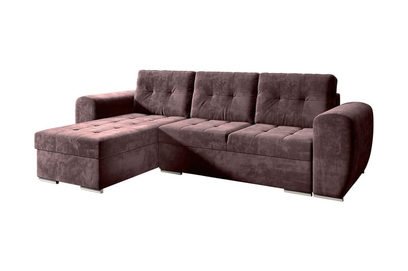 3-sits Vänster L-formad Knappsydd Bäddsoffa med Divan och Förvaring i Plysch, Lila