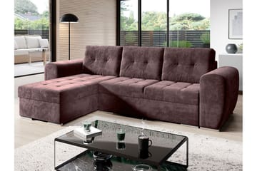 3-sits Vänster L-formad Knappsydd Bäddsoffa med Divan och Förvaring i Plysch - Lila - Möbler - Soffa - Bäddsoffa