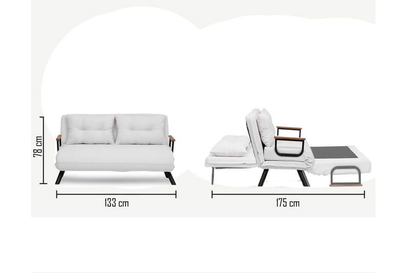 Alfredton 2-sits Bäddbar Fällbar Bäddsoffa i Boucle med Metallben - Vit - Möbler - Soffa - Bäddsoffa