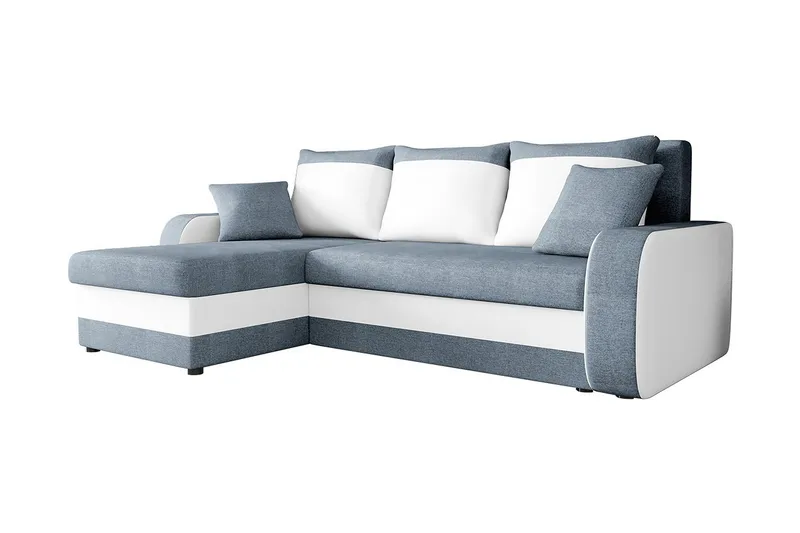 Alvared 3-sits Hörnbäddsoffa Universal, Blå/Vit