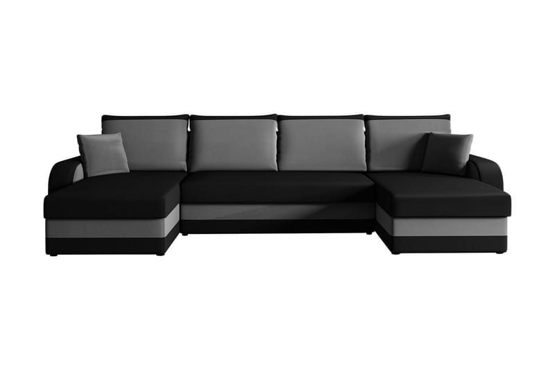 Alvared 4-sits Bäddsoffa med Dubbeldivan med Förvaring, Sammet/Svart/Grå