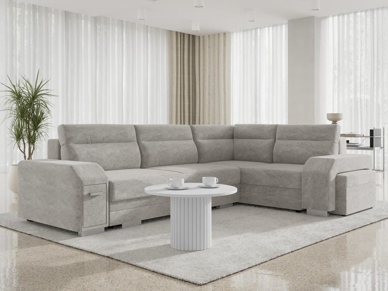 Alvares 4-sits Hörnbäddsoffa med förvaring - Grå - Möbler - Soffa - Bäddsoffa