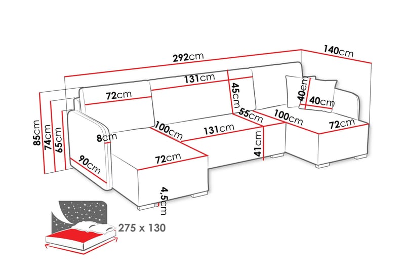Amelus Bäddsoffa Dubbeldivan 4-sits - Orange - Möbler - Soffa - Bäddsoffa