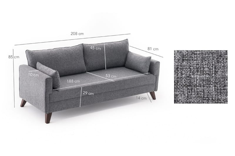 Antigua 3-sits Längsbäddad Bäddsoffa 150x190 cm i Tyg - Grå - Möbler - Soffa - Bäddsoffa