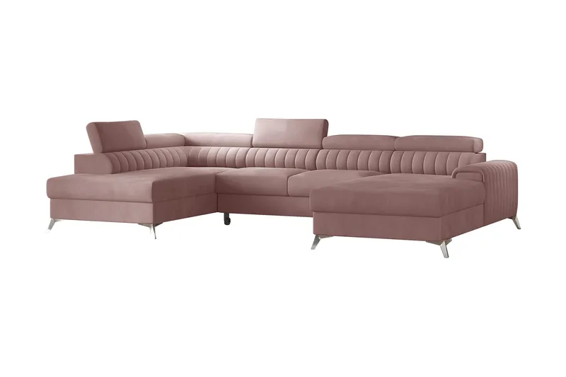 Kamran Bäddsoffa m. Divan och Schäslong med Förvaring, Rosa